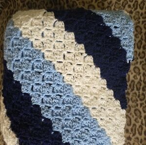 Blue and White Crochet Throw 46x53